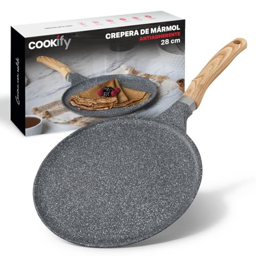 La Mejor Recopilación de Comal T Fal que puedes comprar esta semana. 46 Cookify Crepera con Revestimiento Antiadherente de Mármol, Comal de Cocina 100% Libre de PFOA (Gris, 28 cm)