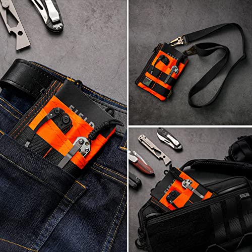Image of VIPERADE VE18 EDC Pouch, Pocket Organizer, 3 Slots, 2 Zipper Pockets, EDC Multitool Pouch (X-PAC-Hot Orange)
