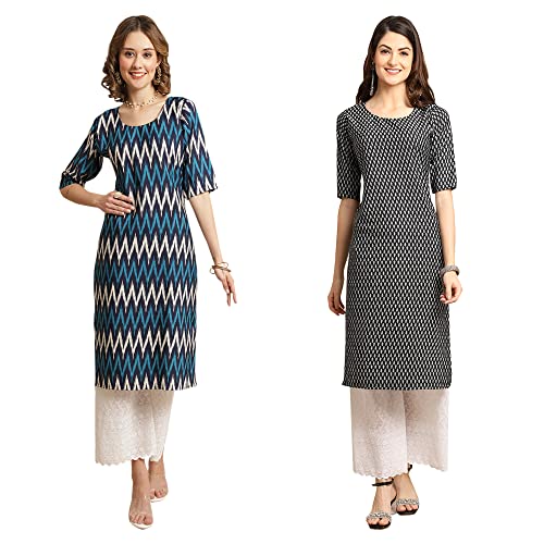 Image of Pinkmint Women's Crepe Digital Print Straight Kurta [Pack of 2]