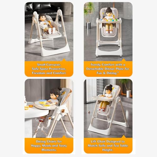Image of StarAndDaisy Baby High Chair /Galaxy 2 in1 Rocking Baby High Chair for Boys and Girls Dining Chair 4 Level Reclining Position, Adjustable Height, Locking Wheels, 5 Point Safety Belt -(Grey)