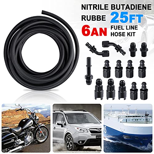 25Ft 6An Fuel Line Kit: 3/8" Fuel Hose Nbr Fuel Line Hose Fits For Ls Efi System With 14 Pcs An6 Swivel Fitting Adapter Kit #TOP1
