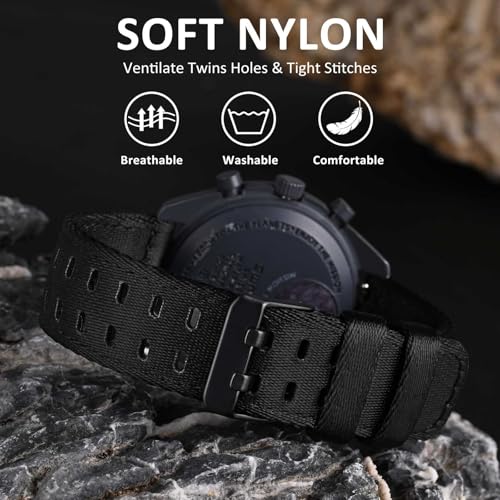 Image of WOCCI Double Holes Nylon Watch Bands, Silky Nylon Straps, Quick Release, Compatible Watch Lug Width 18mm 20mm 22mm