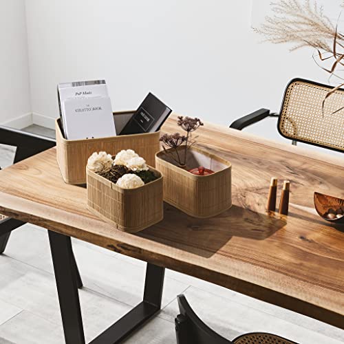 Sorbus Bamboo Storage Baskets - Set Of 3 - Organizer Bins For Closet, Open Shelves, Bedroom - Fluted Design - Fabric Lining - Generous Depth & Large Size #TOP2