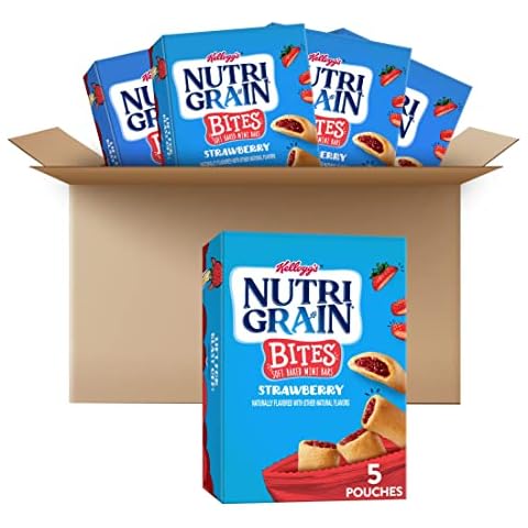 Nutri-Grain Bites Mini Breakfast Bars, Made with Whole Grains, Kids Lunch Snacks, Strawberry (5 Boxes, 25 Pouches) Cover