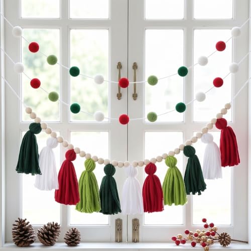 Boho Tassel Garland & Mini Colorful Balls Wooden Beads Farmhouse Wall Decor - image 5