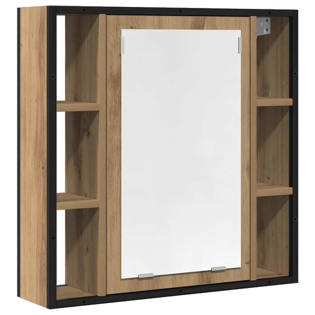 Spiegelschrank Artisan-Eiche 60x16x60cm aus Holzwerkstoff mit Stauraum für Badezimmer, Wandmontage, klare Glas-Spiegeloberfläche für Make-up und Rasur