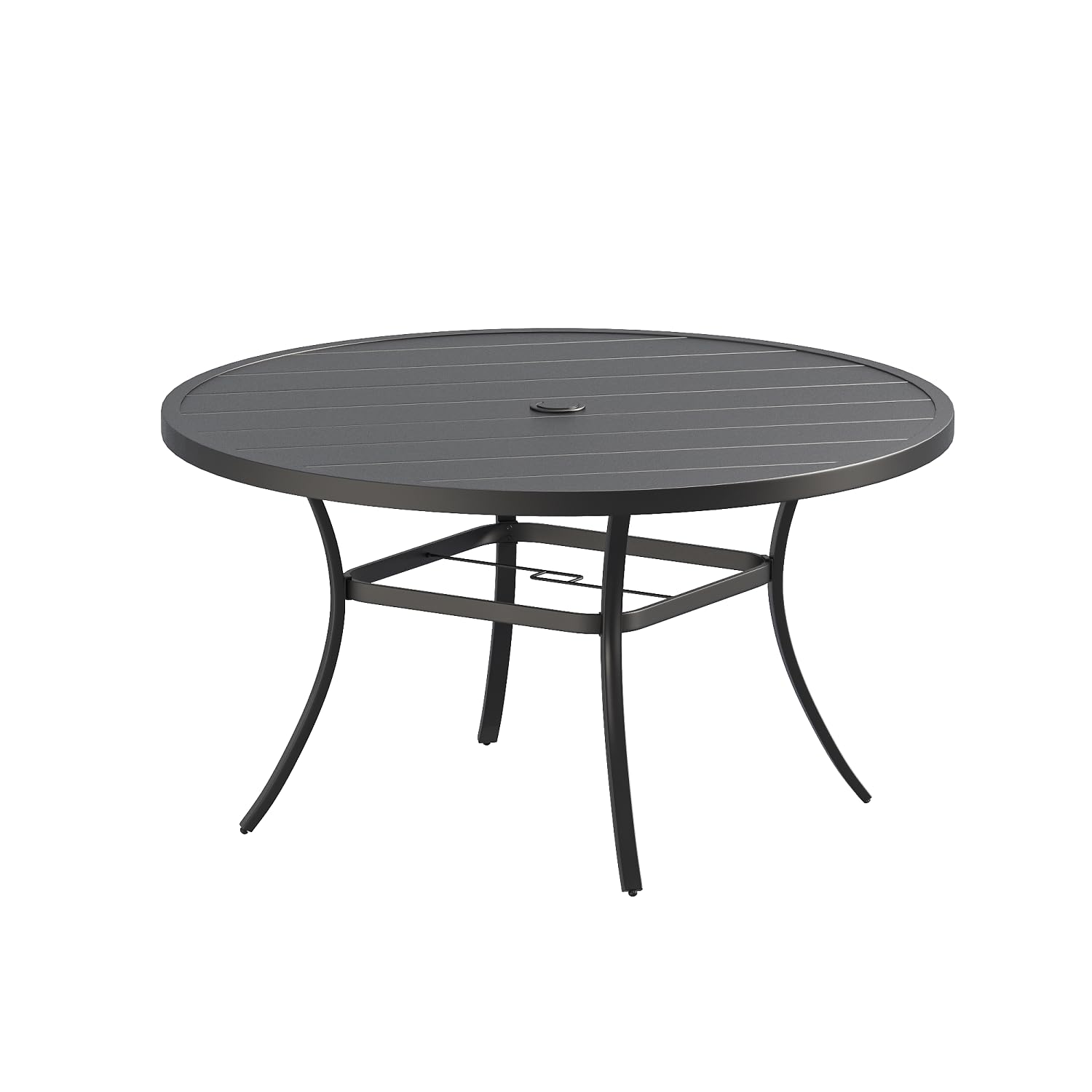 VICLLAX 53" Round Patio Table, Outdoor Dining Table for 8 with Umbrella Hole for Garden Lawn Deck Backyard, Black