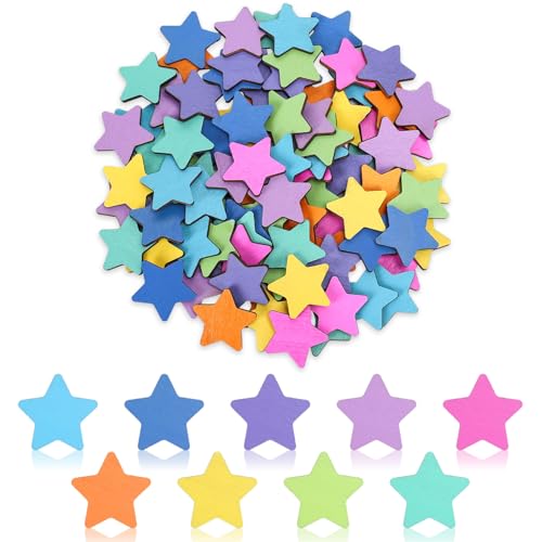 JarThenaAMCS 90Pcs Star Extra Tokens for Reward Jar Colorful Star Shape Wooden Cutouts with Linen Pocket 9 Colors Wooden Tokens for Student Teacher School Classroom