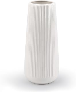 Jarrón de Cerámica Blanco con Ranuras Modernas