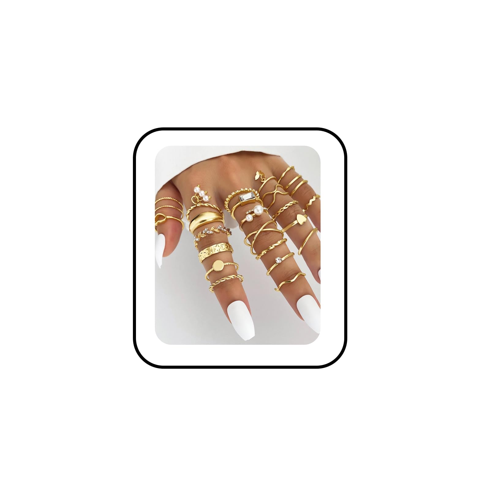 24Pcs Gold Stackable Rings Set for Women Dainty 14K Golden Plated Knuckle Ring Vintage Heart Star Pearl Twist Rings Boho CZ Stacking Ring Set Wedding Party Jewelry Accessaries