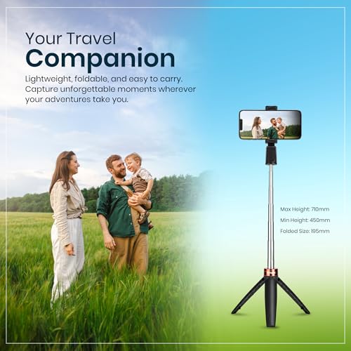 Image of Simpex MA 3333 Portable Selfie Stick with Wireless Remote, 3-Leg Tripod Base, 1 Kg Max Weight Load, 360 Rotation, Compatible with All Smartphones Photography, Videography