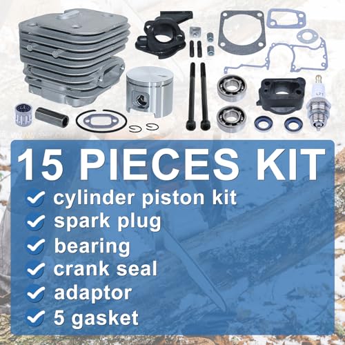 Kolben und Zylinder Kit für Husqvarna 61 & Jonsered 625 630 Motorsäge, AUMEL Cylinder + Kolben + Dichtungssatz + Öldichtung + Kugellager + Zündkerze Ersatzteile Zubehör 26 in 1