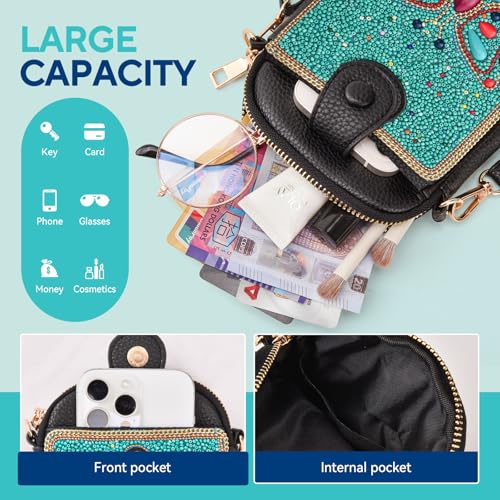 Image of Women's Small Crossbody Cell Phone Bag, Boho Colorful Beaded Purse Wallet with Handmade Cute Patterns