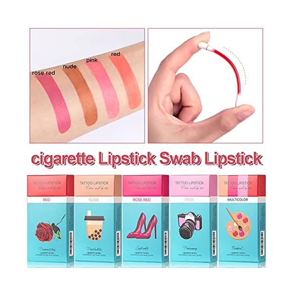 Tattoo Lipstick Cotton Swab, 20pcs Long-Lasting and Kiss-proof Cotton Swab Lip Glaze, Durable Waterproof Non-Stick…