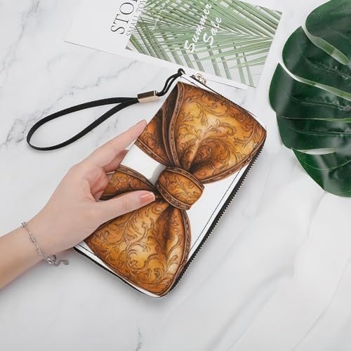 Coquette Brown Bow Western Aesthetic PU Leather Clutch Long Bifold Wallet, Coin Purse Credit Pass Case, Durable Card-Holder Money Storage for Women Men4