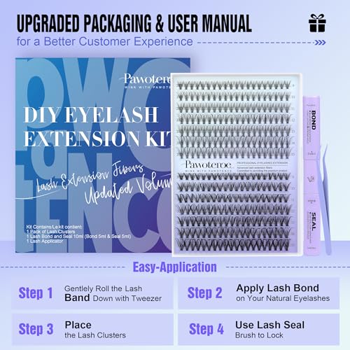 Image of Pawotence Lash Extension Kit DIY 280pcs Individual Lash Clusters Kit 20D&30D Natural 9-15mm Cluster Eyelash Extensions Kit with Lash Bond and Seal, Tweezers for Self Use (20D&30D, 0.07D, 9-15mm, Kit)