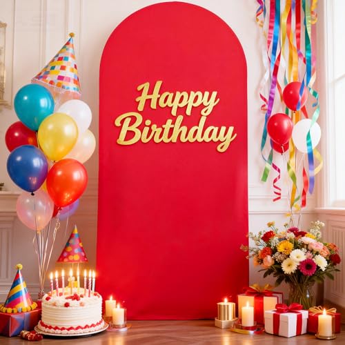 Image of 6.6FT Red Arch Backdrop Cover, Spandex Fitted Wedding Arch Stand Covers 2-Sided Round Top Chiara Stretchy Arch Backdrop Cover for Valentines Wedding Birthday Party Baby Shower Banquet Decoration