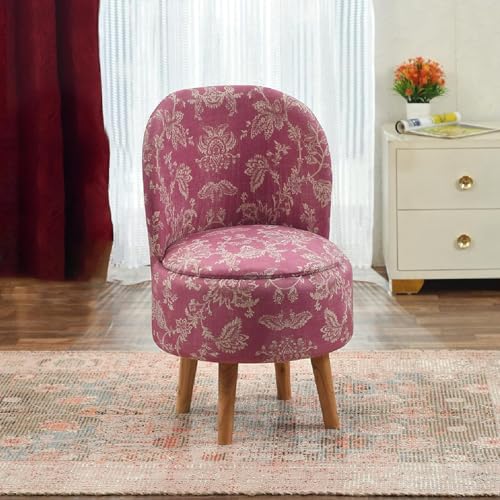 Image of NACIA Elegant Velvet Printed Ottoman Chair | Dressing Table Chair for Bedroom Makeup Room Decor | Modern Upholstered Ottoman with Wooden Legs for Living Room & Home (18x18x32 Inches, Pink)