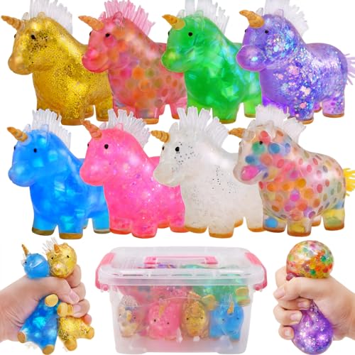 Eavotoy 8 Pack Unicorn Stress Balls Squishy Squeeze Ball Toys Stress Relief Toys for Adults Birthday Gift Christmas Stocking Stuffers, School Classroom Valentines Day Card Prizes Party Favors Gifts