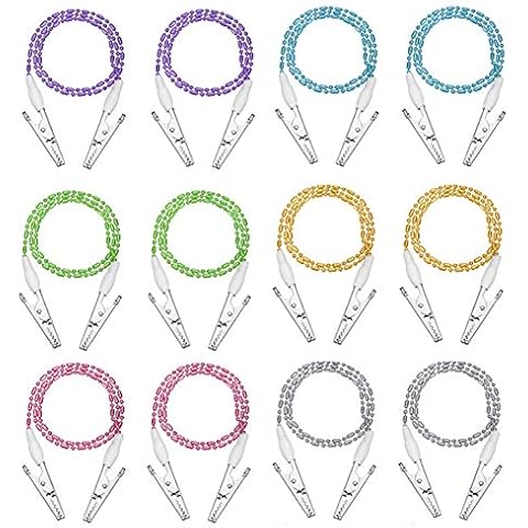 12 Pieces Napkin Clips Bib Holder Clips, Colorful Adjustable Napkin Clip Lanyard Face Covering Lanyard, Metal Ball Chain Napkin Clips Holders Flexible Ball Towel Holders for Kid, Adult and Elderly Cover
