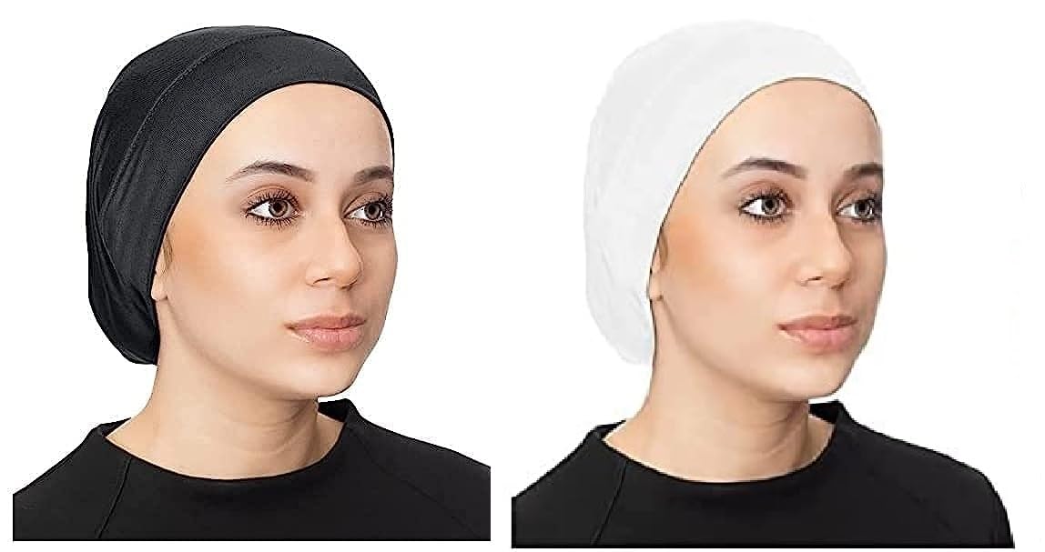 PlutoPromWomen Under Scarf Hijab Cap 2 Pcs Under Caps for Turban Hijab Undercap Head Wraps Scarf Solid Color Hijab Tube Stretch Dreadlocks Tube Neck Cover,