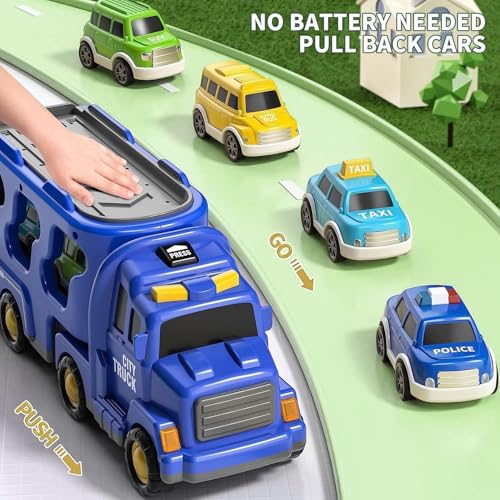 Image of Mini Explorer 5-in-1 Friction-Powered Truck Toy Set with Music for Kids Ages 3+ Years - Montessori Educational Transport Carrier Vehicle Toy for Boys & Girls, Fun Birthday Gift