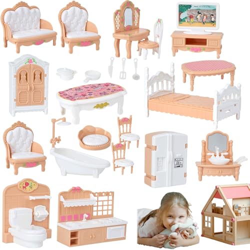Hperu Meubles de Maison de poupée 4 Ensembles d'accessoires Maison poupée Miniature réaliste Ensemble pour Enfants Chambre Salle Bain Bricolage Semblant...