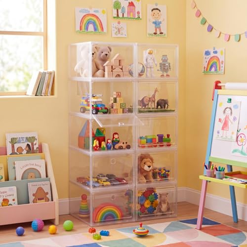 10-Pack-Stackable-Clear-Storage-Bins-with-Front-Door-5-sided-Transparent-Organizer-Boxes-Plastic-Storage-Containers-for-Clothes-Toys-Classroom-Supplies-and-Home-Organization
