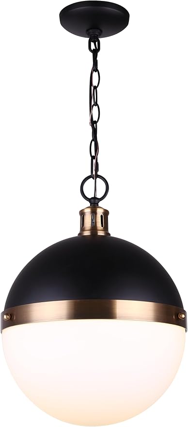Canarm Delta Matte Black and Gold Contemporary Globe Pendant Light IPL708B01BKG