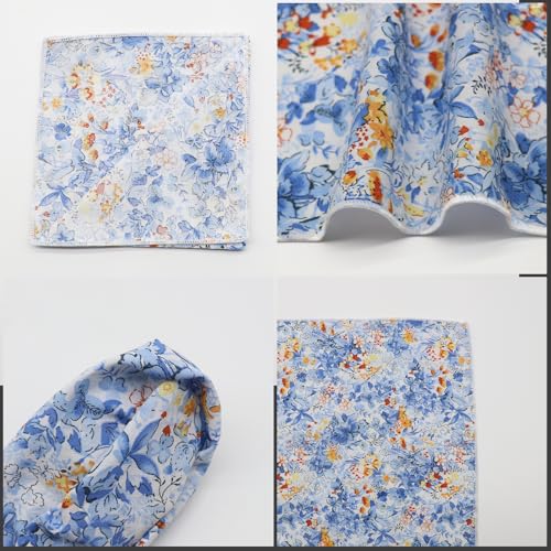 Image of Floral Pocket Squares for Men with Holder Printed Flower Mens Handkerchief Cotton Suit Pocket Hanky for Wedding