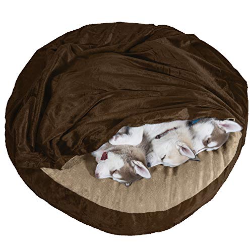 Furhaven Pet Bed for Dogs and Cats - Microvelvet Snuggery Blanket Round Cooling Gel Foam Dog Bed Removable Machine Washable Cover - Espresso 35-inch