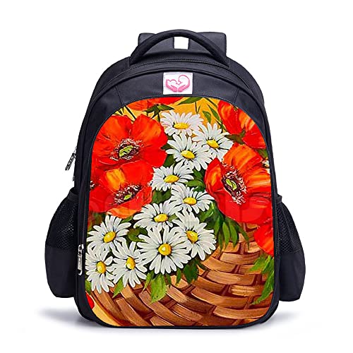 Sac à dos enfants ergonomique grand cartable fleur 41x28x12 cm pour fille et garçon