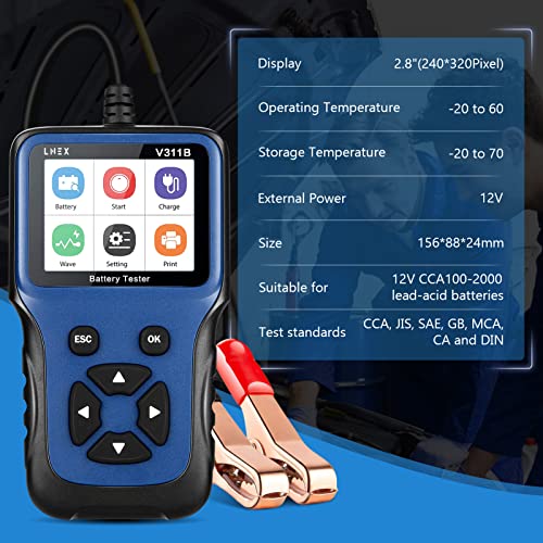 Lnex Car Battery Tester, 2.8'' Lcd Color Screen, 100-2000Cca Fast Accurate 12V Battery Load Tester, Cranking And Charging System Digital Battery Analyzer For Car Truck Motorcycle Atv Suv Boat Yacht #TOP7
