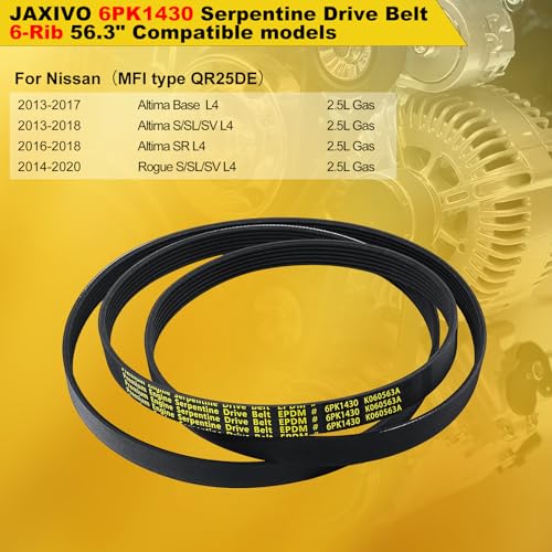 Image of 6PK1430 Serpentine Belt V-Ribbed Drive Belt Compatible with L4 2.5L 13-17 Altima Base,13-18 A-ltima S /SL /SV,14-18 Alti-ma,14-20 Rogue L4 2.5L Gas Only Replace K060563A,106056