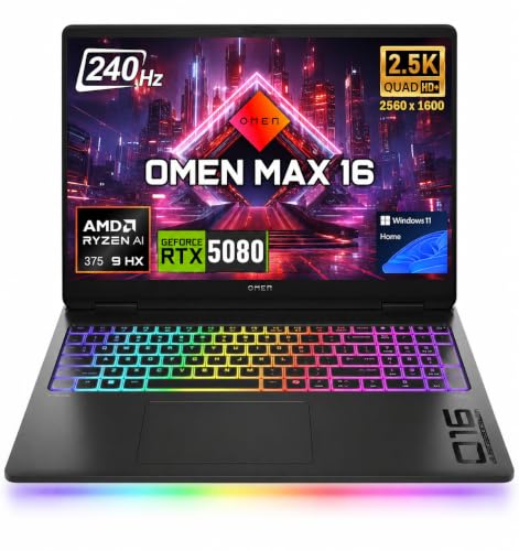 Image of HP Omen Max 16 inch 240Hz 5080 Ryzen AI 9 HX 375 Gaming Laptop, 64GB + 2TB