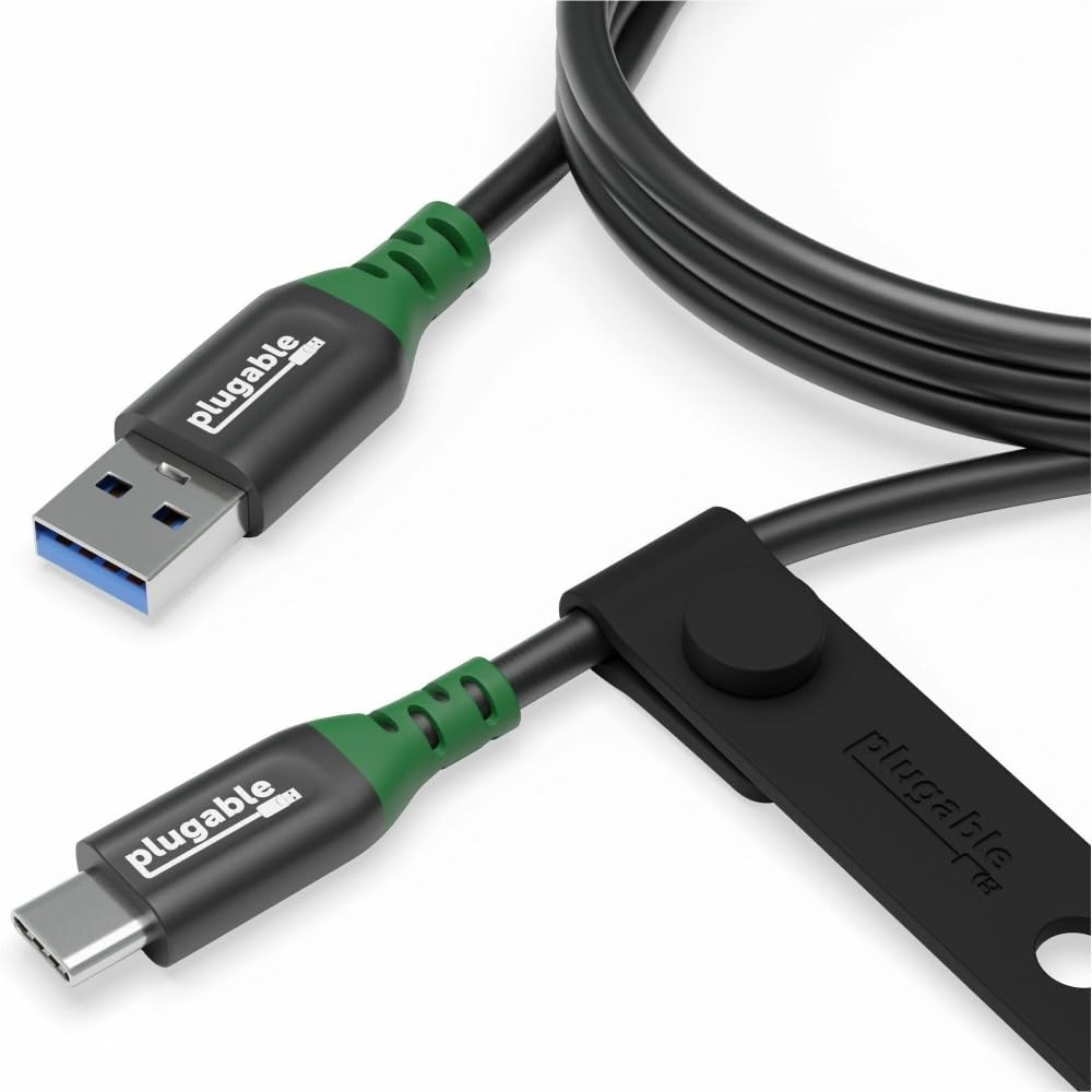 Plugable USB C to USB A Cable with Desk Management Strap, 3.3 Ft, Supports 10Gbps Data Transfer, 3A (15W) Charging, USB 3.2 Gen 2, Compatible with iPhone 16, iPad, Samsung Galaxy, Tablets, Laptops