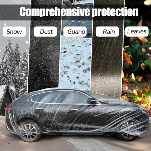 Image of 2PCS Disposable Car Cover, 15.7x24.7 ft Clear Plastic Car Cover with Elastic Band, Waterproof Car Snow Cover All Weather, Outdoor Full Exterior Covers for Automobiles SUV