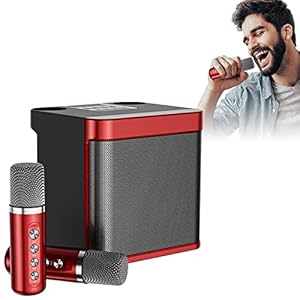 Draadloze karaokeluidspreker | Draagbare luidspreker voor karaokesysteem | Zangapparatuur voor thuis, ingebouwde oplaadbare batterij, dubbele draadloze microfoon Qingd