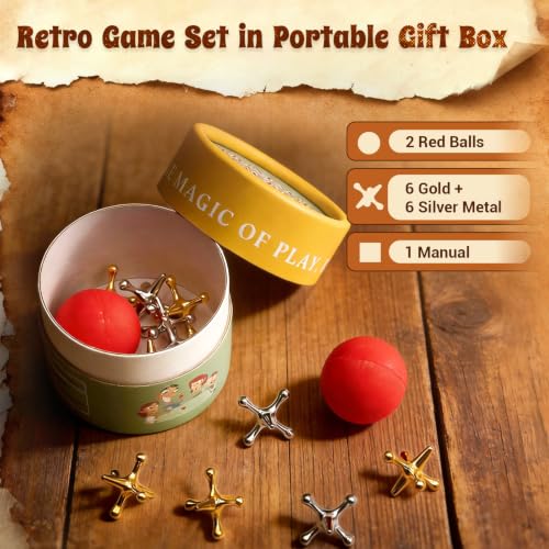 TriMagic Metal Jacks Game with Ball Classic, Jax Toy, Vintage Jacks and Ball Set, Original Jax Game for Kids and Adults, Retro Old School Toys for Family, Old Fashioned Nostalgic Gifts - Image 2