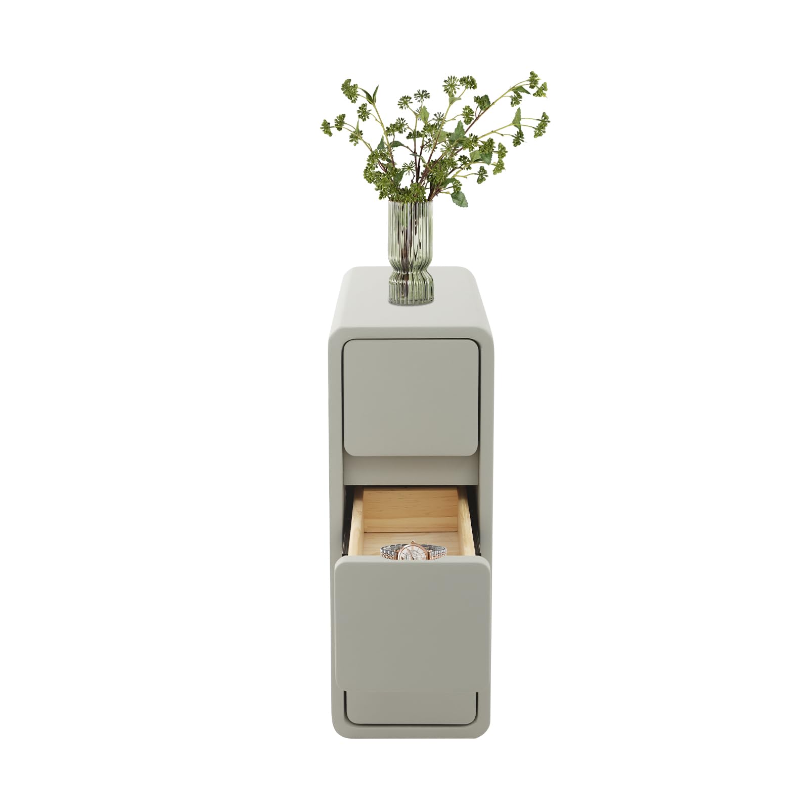 Narrow with 3 Drawer, Wooden Bedside Table Small Modern Side PU Surface for Bedroom Dorm Spaces