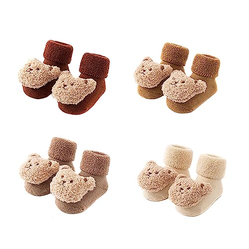 Baby Thickened Plush Floor Anti-Slip Socks, Cute Animal Toddler Warm Cotton Socks with Non Skid Soles, Soft Winter Newborn Slippers