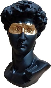 Taotenish Greek David Head Statue - Classic, Modern, Simple - Black Resin - 6" H x 6" W x 6" D - Home, Office Decor