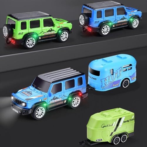 Image of PLUSPOINT 1:64 Mini RC Off-Road Jeep with Camper Van LED Lights 2.4GHz Off-Road Remote Control Car | 3 Speed Adjustable, USB Rechargeable Alloy RC Car for Kids & Adults Indoor /Outdoor Racing