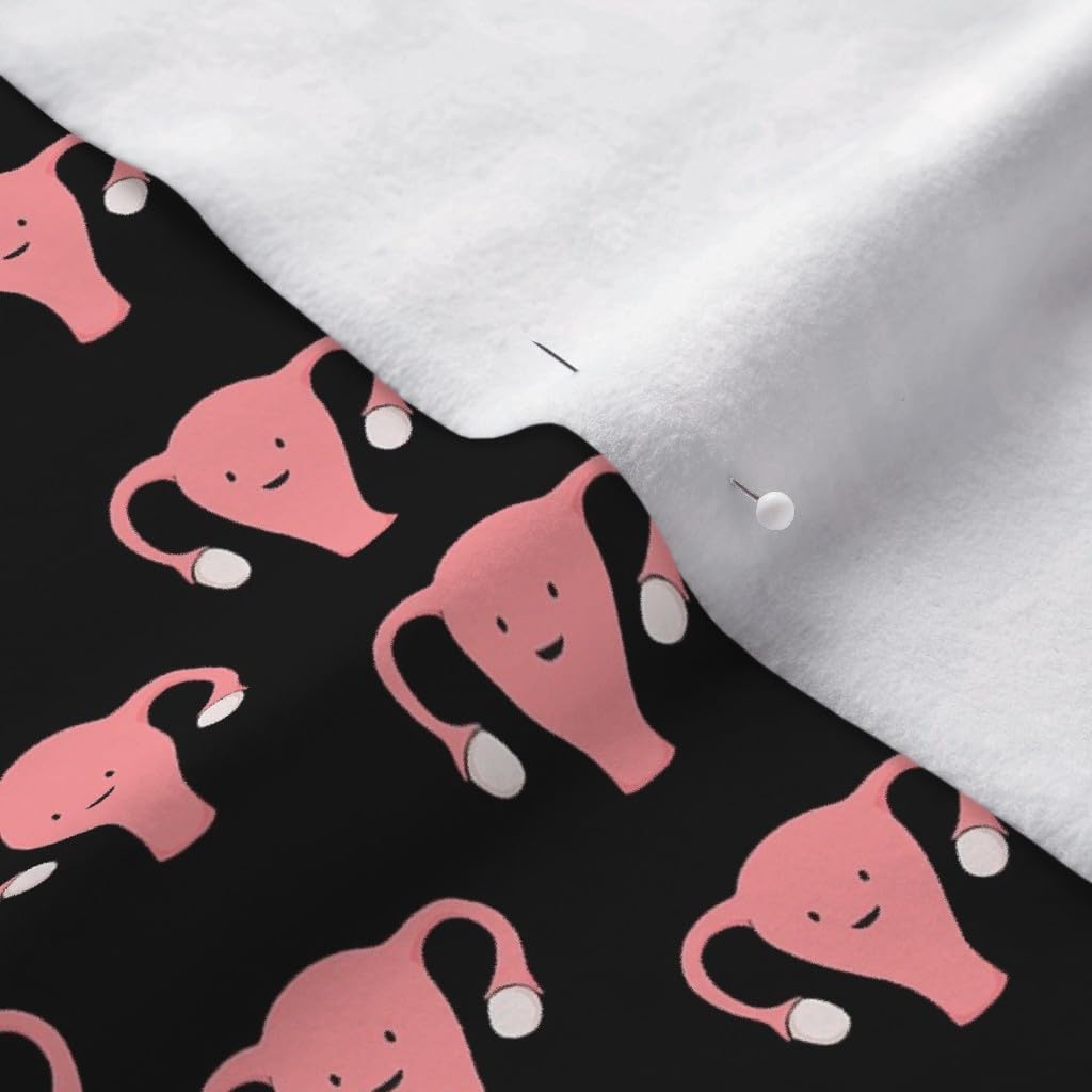 Spoonflower Fabric - Happy Uterus Black Small Rose Medical Blood Body Printed on Polartec(R) Fleece Fabric by The Yard - Sewing Blankets Loungewear and No-Sew Projects