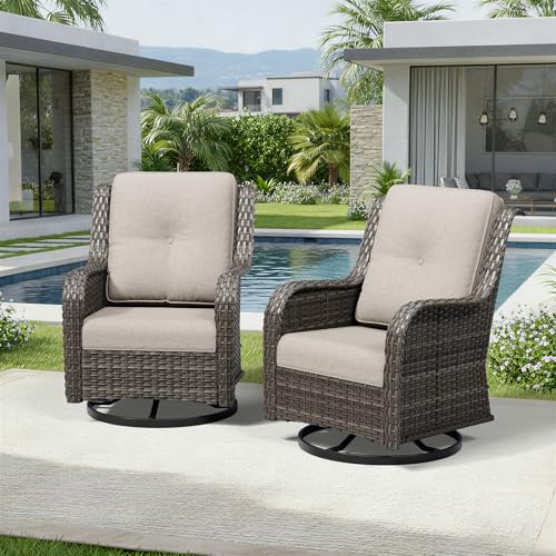 Image of Joyside Swivel Patio Chairs Set of 2, Wicker Patio Furniture with High Back, Deep Seating, Wide Armrest, Thickened Cushions, Outdoor Rattan Furniture for Deck, Porch Use