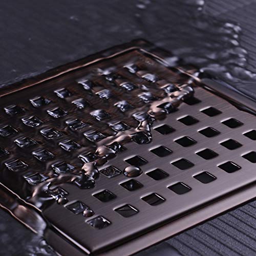 Orhemus Square Shower Floor Drain with Removable Cover Grid Grate 6 inch Long, SUS 304 Stainless Steel Brushed Bronze Finish