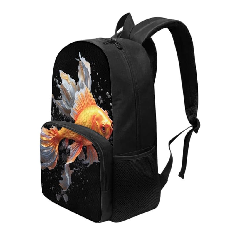 Vivid Goldfish School Backpack for Teens, Fish Lover Kids Bookbag Waterproof Bottle Holder Casual Camping Daypack, Golden Fish Teens Large Capacity Durable Rucksack3