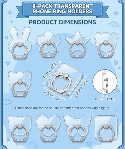 Image of 8 PCS Mobile Ring Holder, Phone Ring Holder for Secure Grip, Transparent Ring Holders with Strong Adhesive, Compatible with Various Smartphones, Easy Installation Design