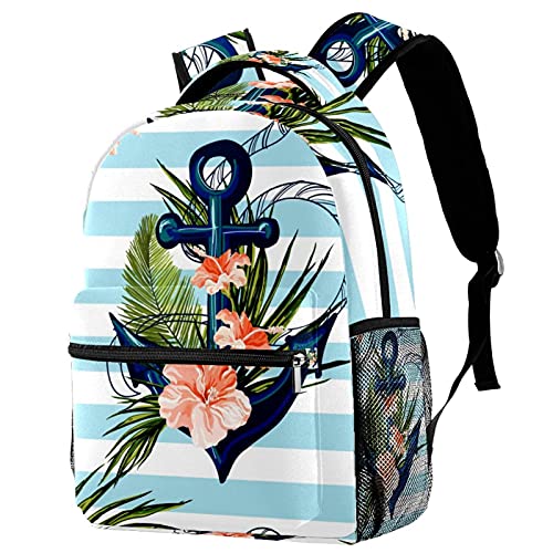 Sac d'école à poches latérales et imprimé ancre et fleur multicolore adorable