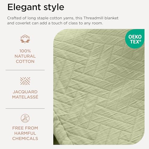 Threadmill Luxury Cotton Blankets for Twin Size Bed | All-Season 100% Cotton Twin Blanket for Bed | Criss Cross Jacquard Lightweight, Soft & Cozy Coverlet, 350GSM, 68 x 90 inches | Sage Green